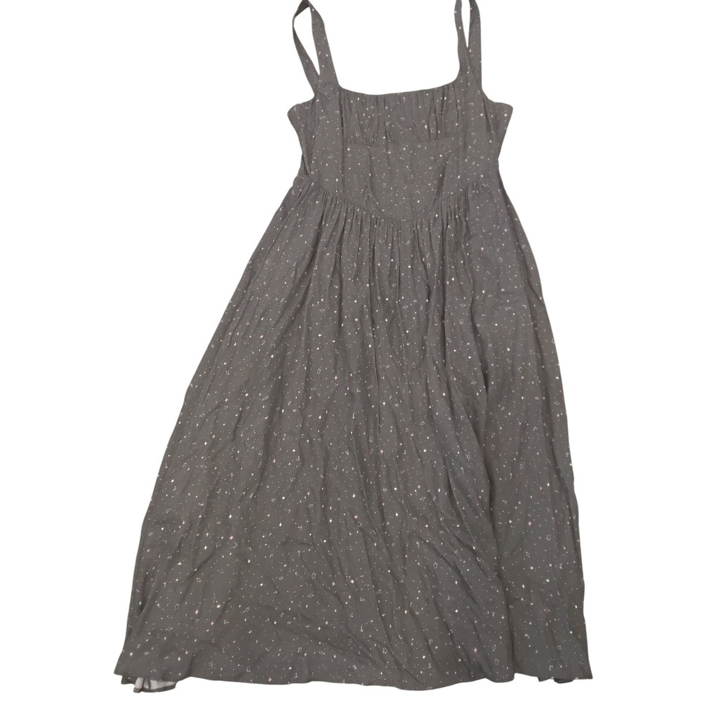 Self Contrast Celestial Star Constellation Midi Dress Grey Smocked Back S NEW